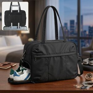 NIP Black Oxford Weekender Bag - Shoe Compartment, Laptop Sleeve & Trolley Strap